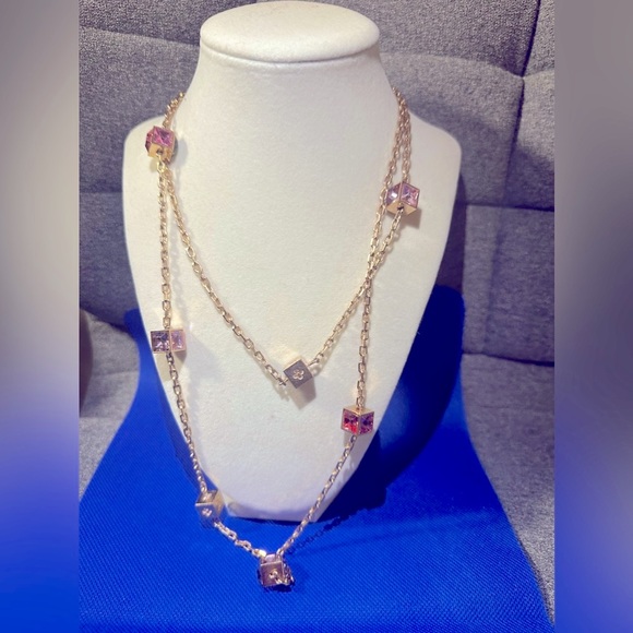 Louis Vuitton Collier Gamble Crystal Cube Gold Tone Long Necklace Authentic - Picture 3 of 17